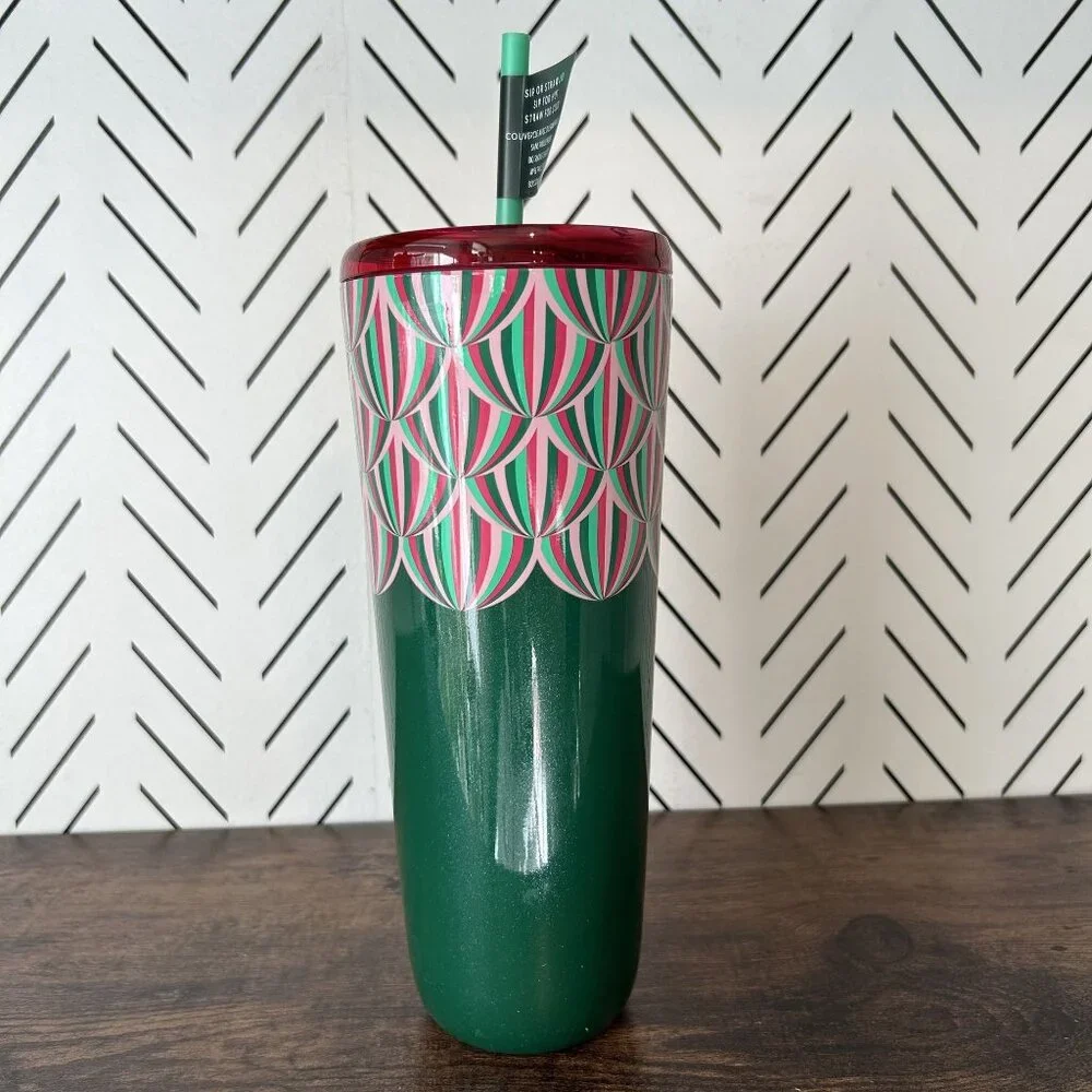 NEW Starbucks Christmas Holiday Sparkle 24 oz Tumbler Cup Straw Hot Cold Travel